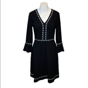 Karl Lagerfeld black with white trim V-neck bell sleeve dress size 2